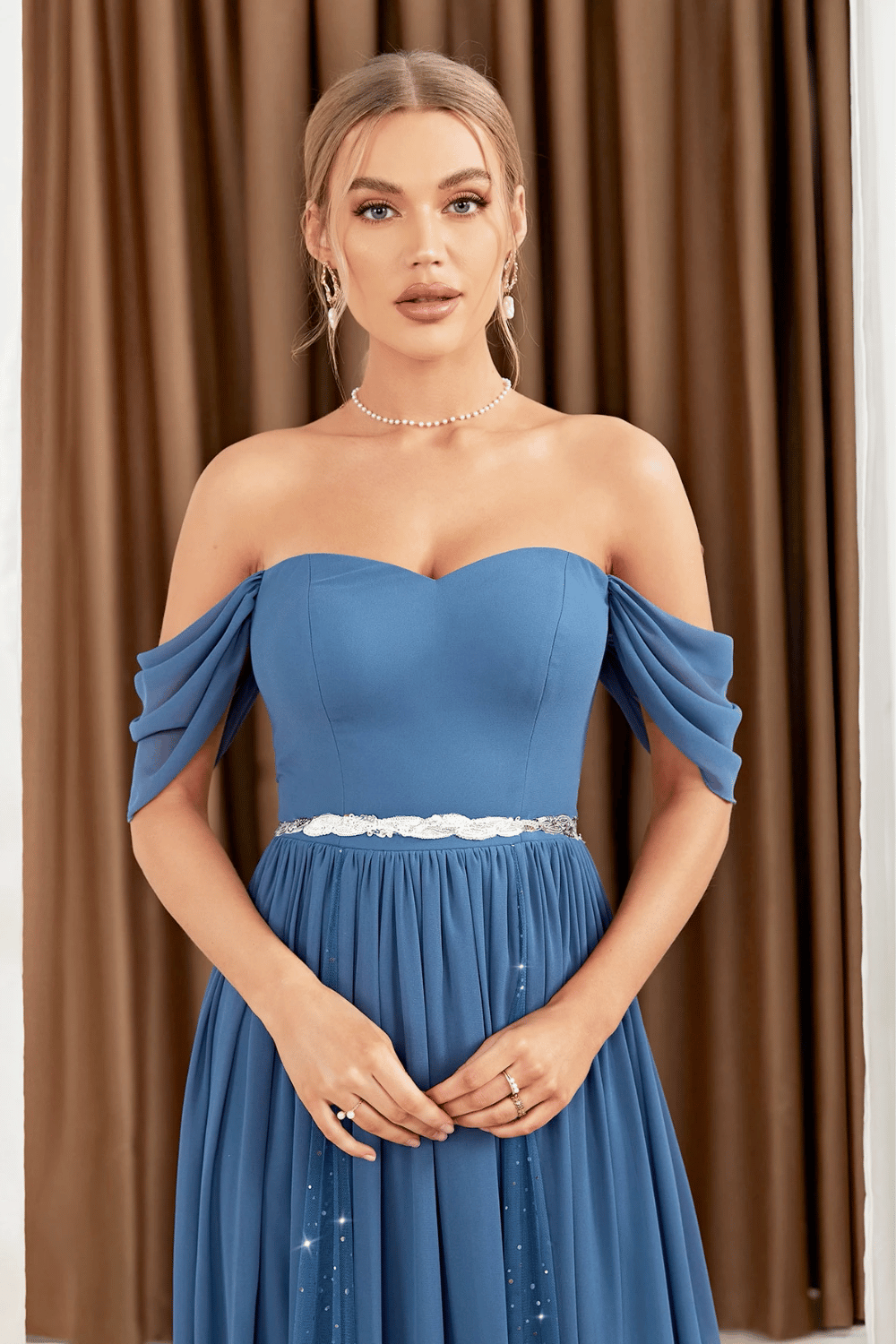 Abito da Cerimonia Lungo Blu con Spalle Scoperte | Paradiso Bohemien