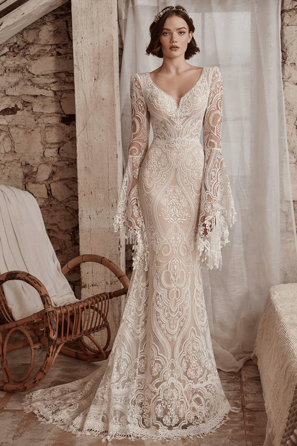Abito sposa 2025 maniche lunghe