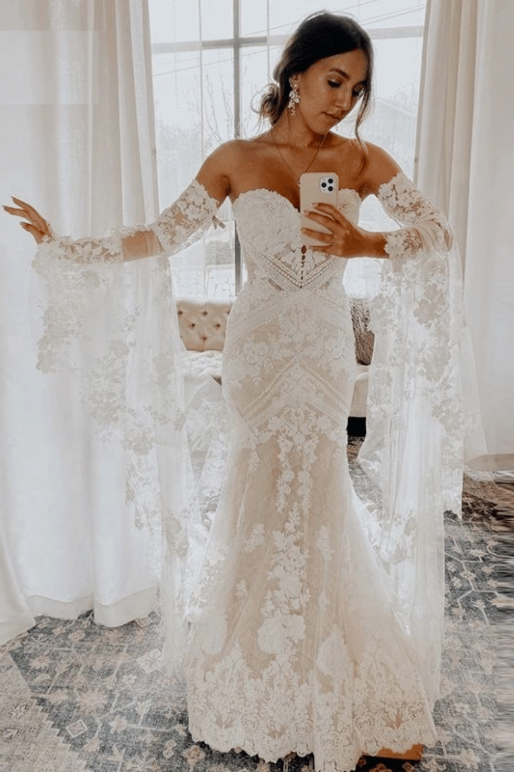 Abito da Sposa a Sirena con Maniche | Paradiso Bohemien