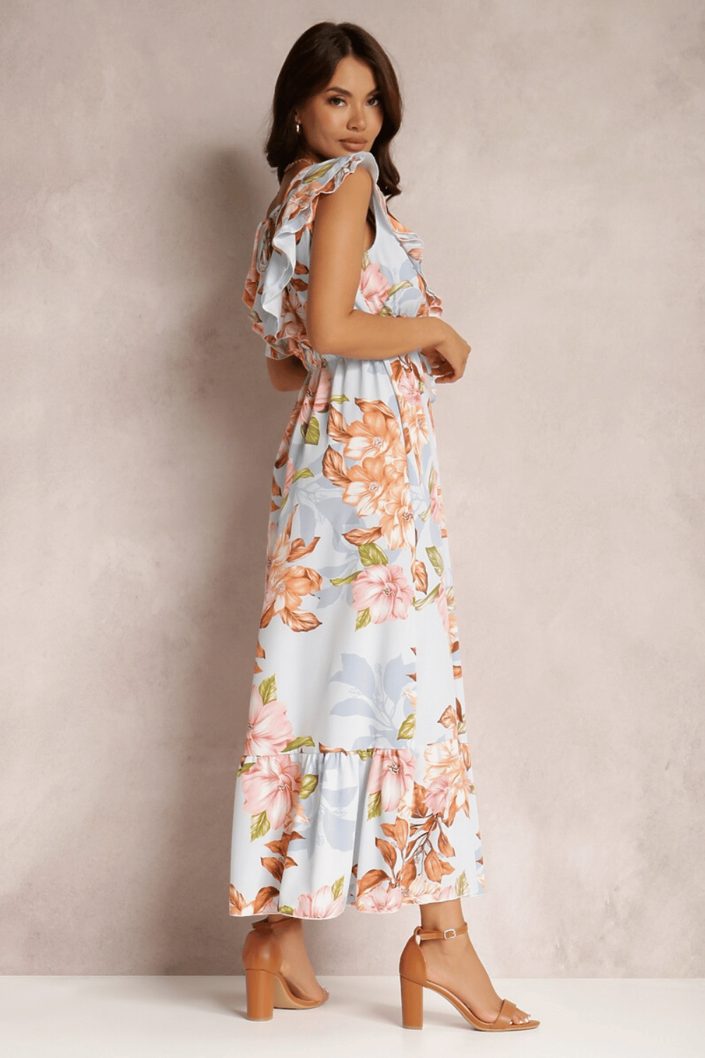 Abito Lungo Blu  Elegante a Fiori | Paradiso Bohemien