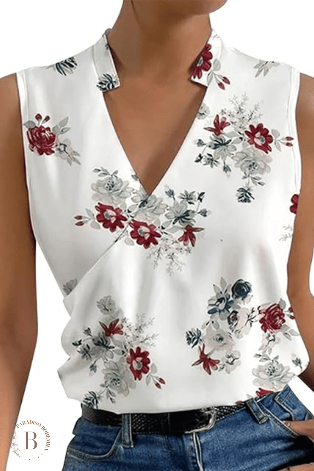 Camicia Bianca di Seta a Fiori | Paradiso Bohemien