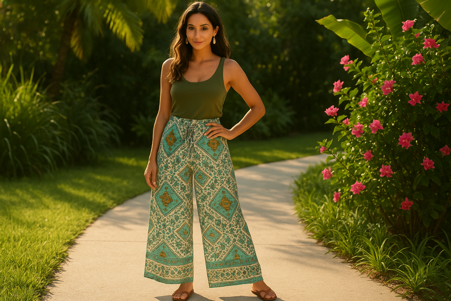 Pantaloni Estivi Azteco Verde - Immagine Principale con Logo