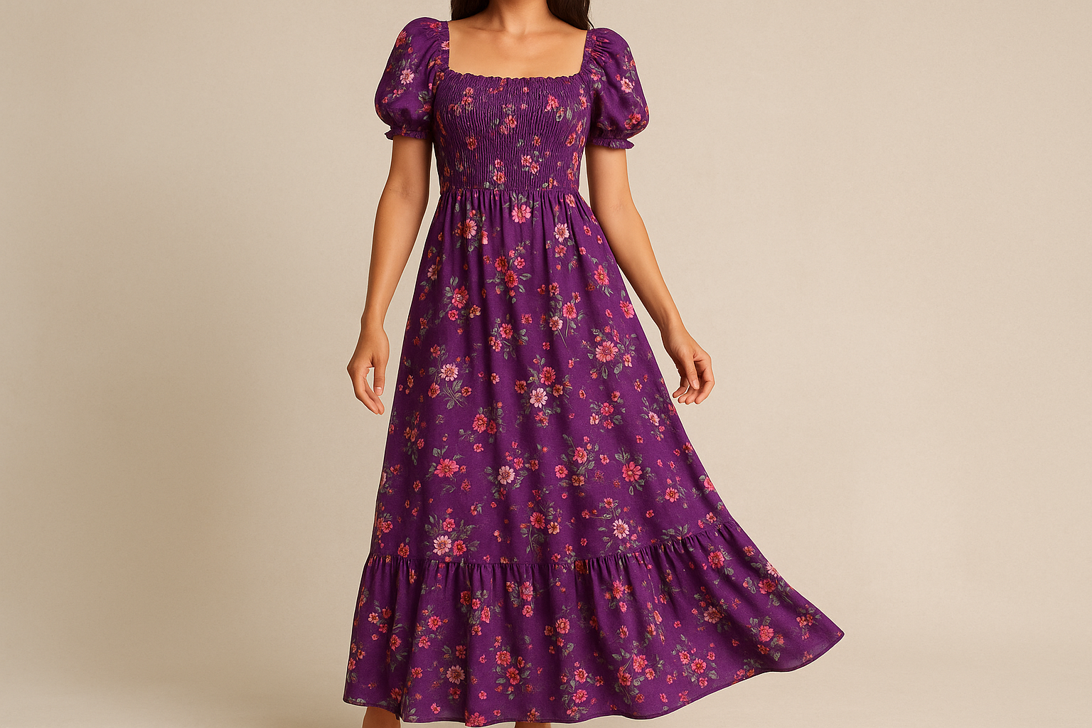 Vestito Lungo Donna Boho Chic Viola - Immagine Principale con Logo