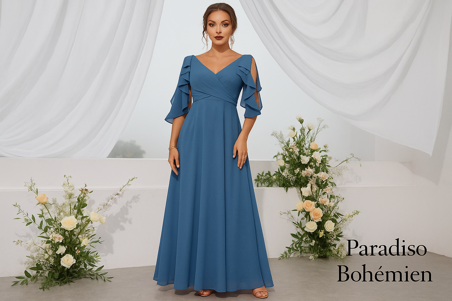 Abito Cerimonia Blu Impero - Immagine Principale con Logo