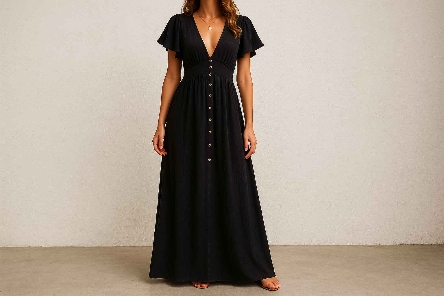 Abito Nero Lungo Elegante Boho - Immagine Principale con Logo