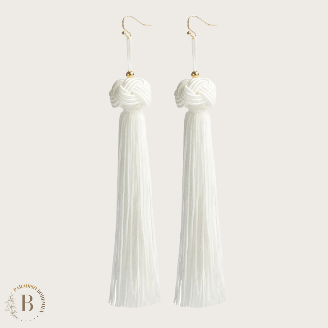 Orecchini Boho Chic con Nappe Lunghe Bianco | Paradiso Bohemien