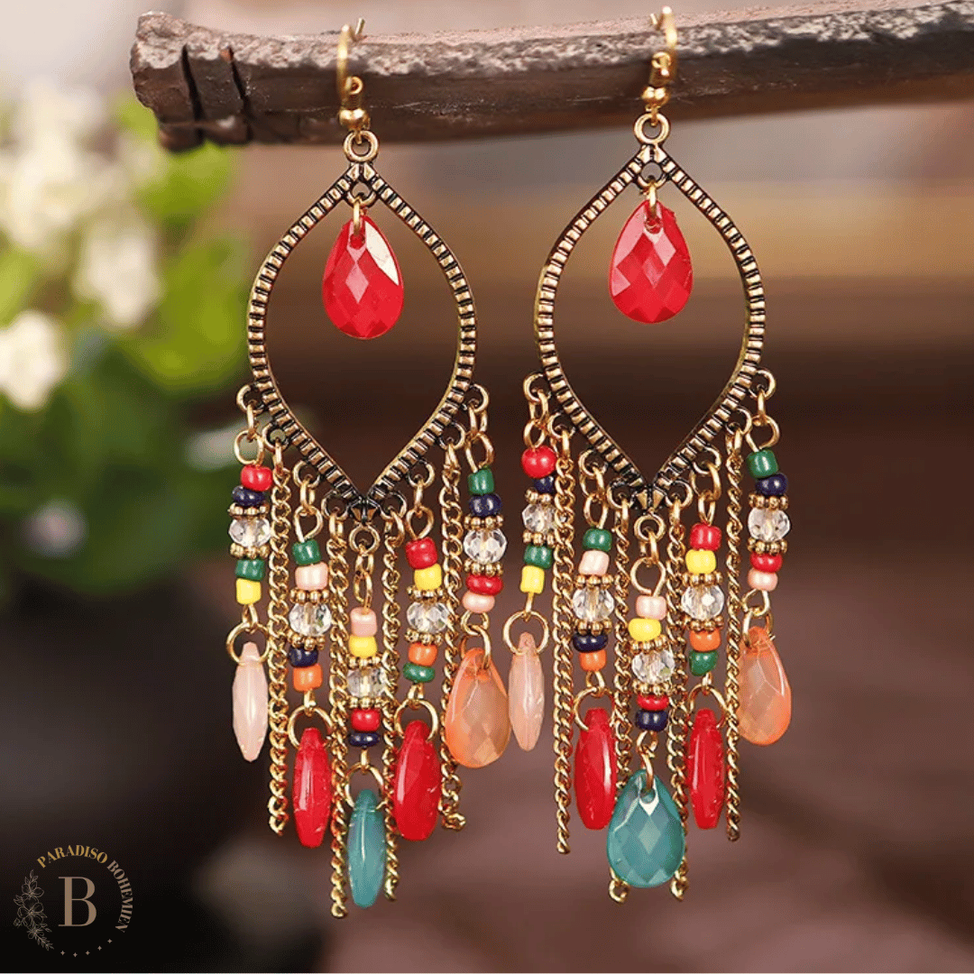 Orecchini Pendenti Lunghi con Pietre Colorate | Paradiso Bohemien