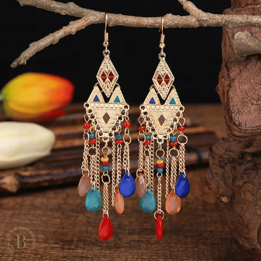 Orecchini Dorati con Pietre Colorate | Paradiso Bohemien