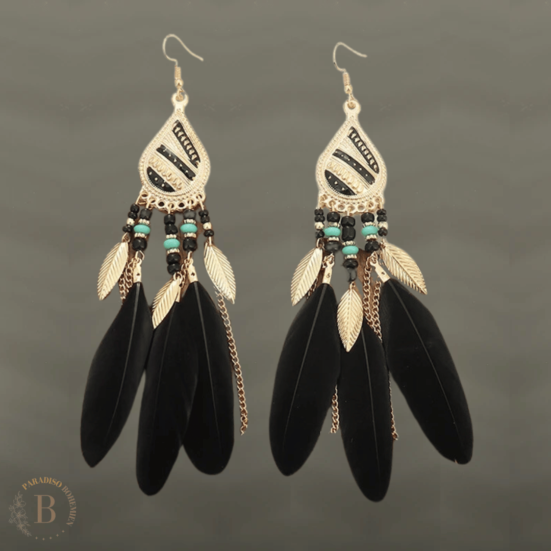 Orecchini Bohemien con Piume Neri | Paradiso Bohemien