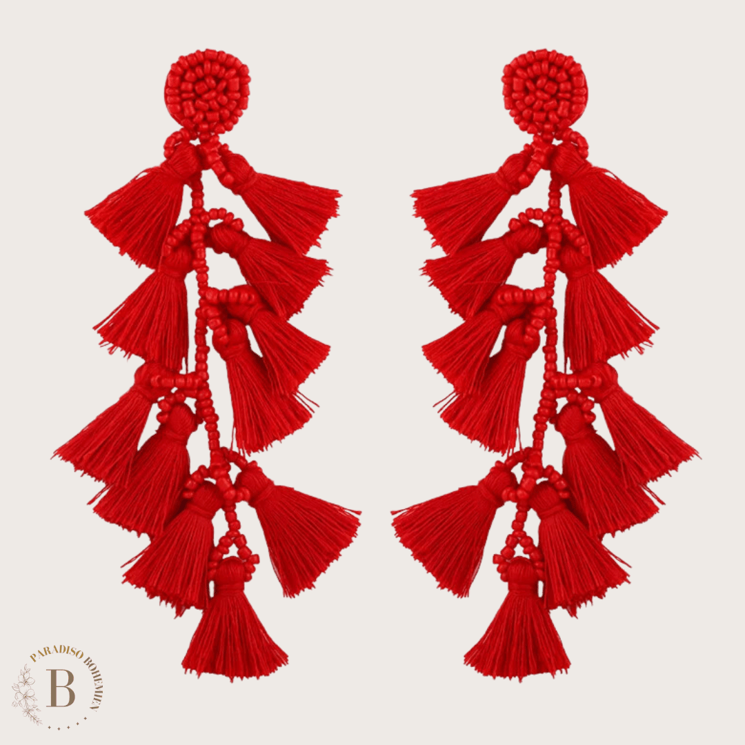 Orecchini Boho Hippy colore rosso | Paradiso Bohemien