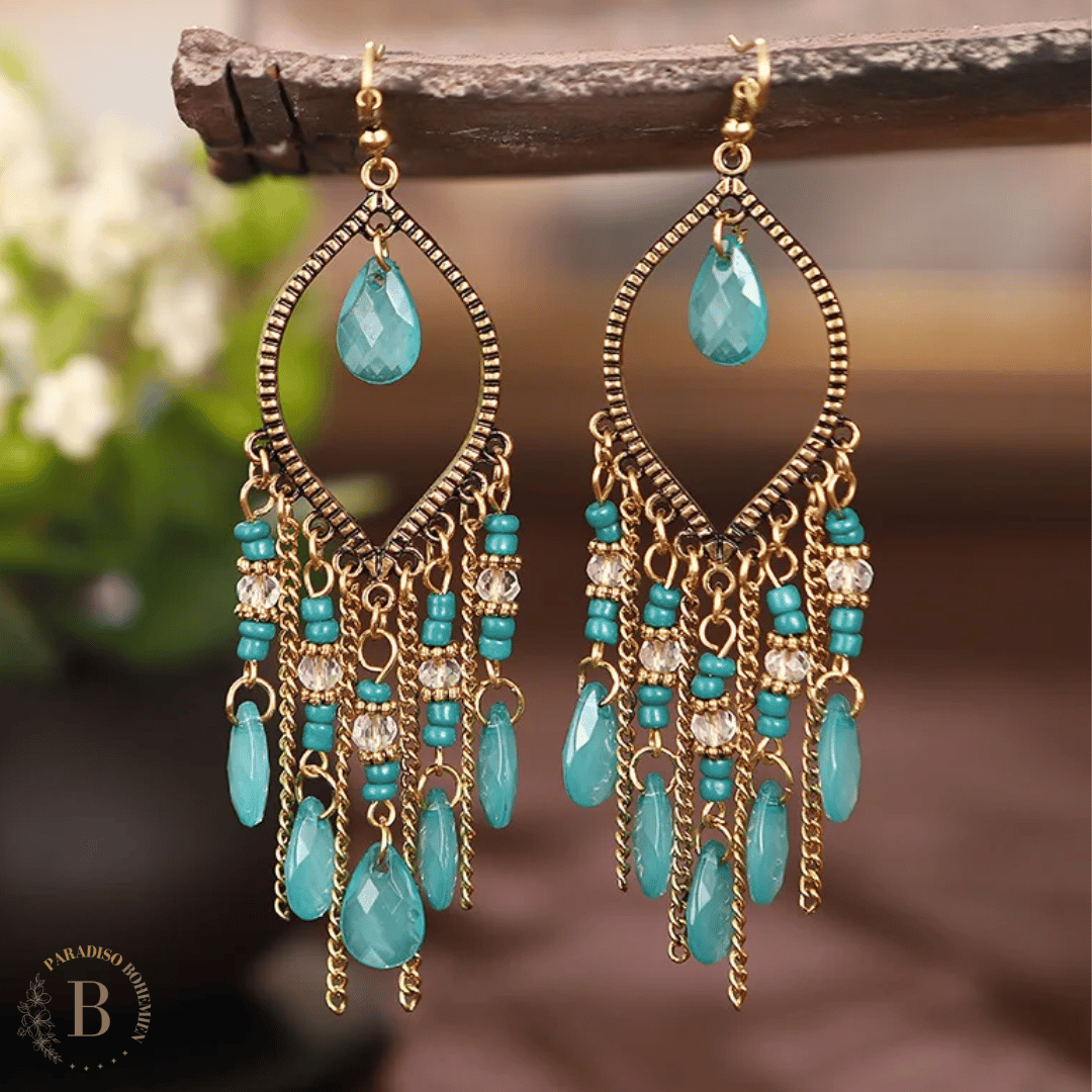 Orecchini Pendenti Lunghi con Pietre Turchese | Paradiso Bohemien