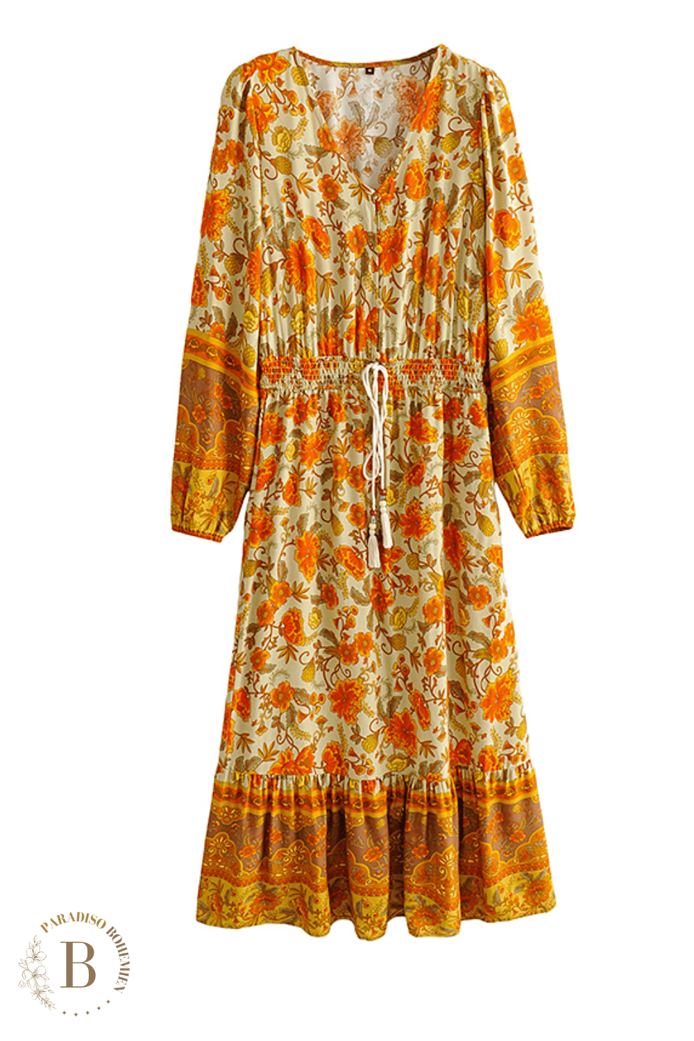 Vestito Arancione a Maniche Lunghe | Paradiso Bohemien