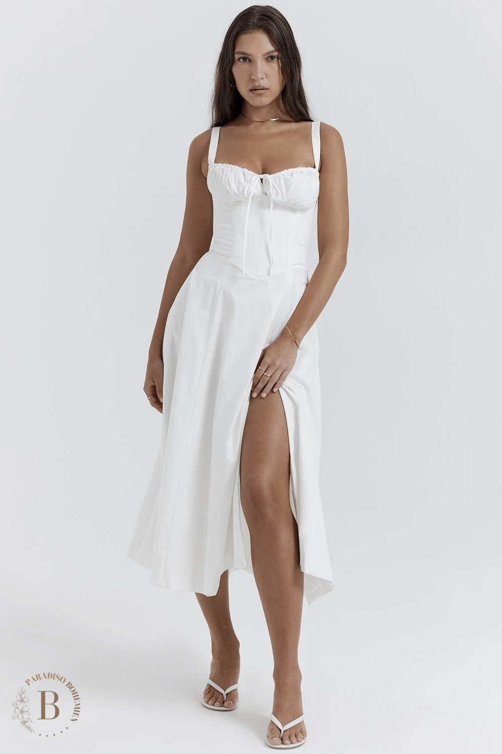 Abito Bianco Midi con Spacco | Paradiso Bohemien