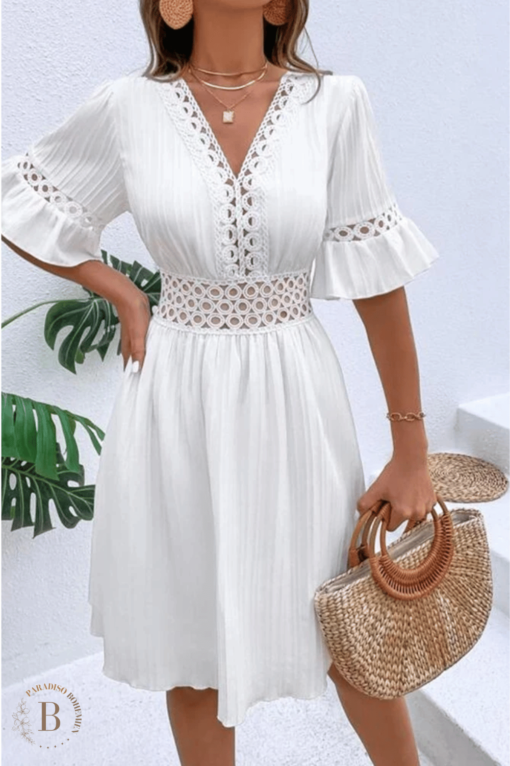 Vestito Corto Bohemien in Pizzo Bianco | Paradiso Bohemien