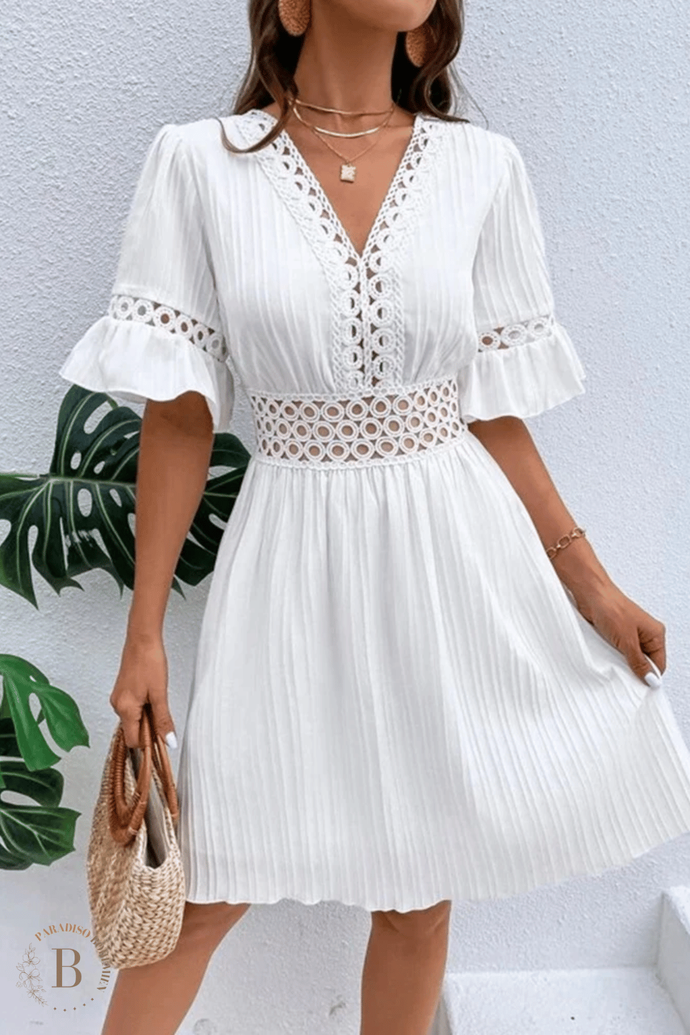 Vestito Corto Bohemien in Pizzo Bianco | Paradiso Bohemien