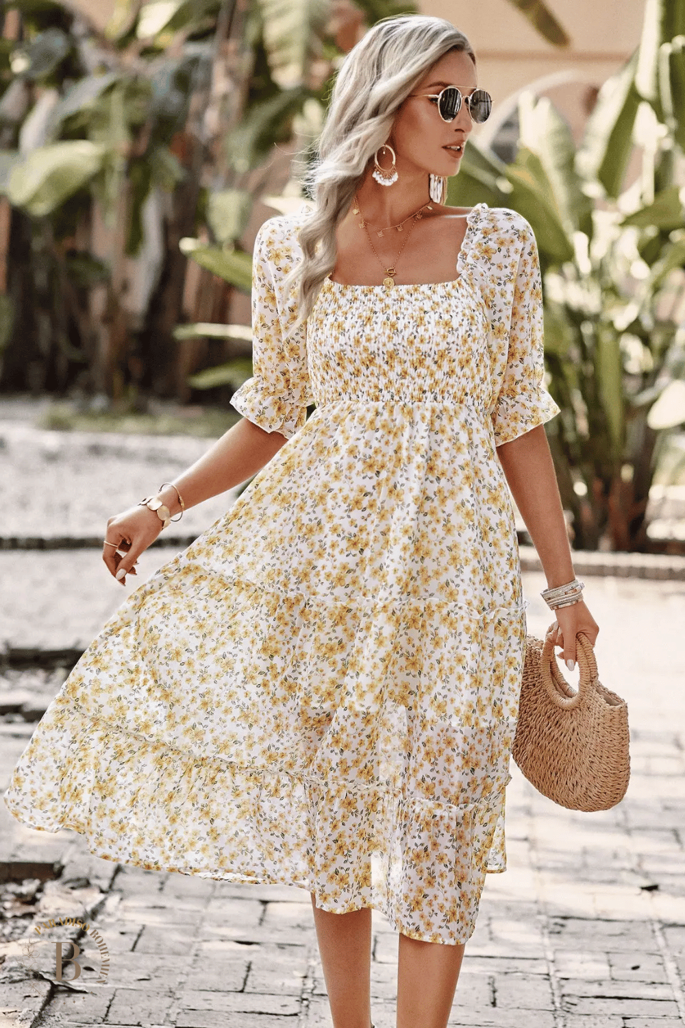 Vestito Country da Donna Giallo a Fiori | Paradiso Bohemien