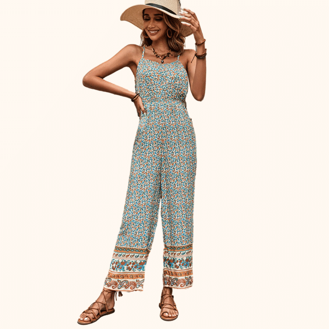 Tuta Intera Lunga In Cotone GURU SHOP Stile Boho Estiva - Con Spalline Regolabili E Cintura In Vita - Taglia Unica 38-42 - Colore Nero