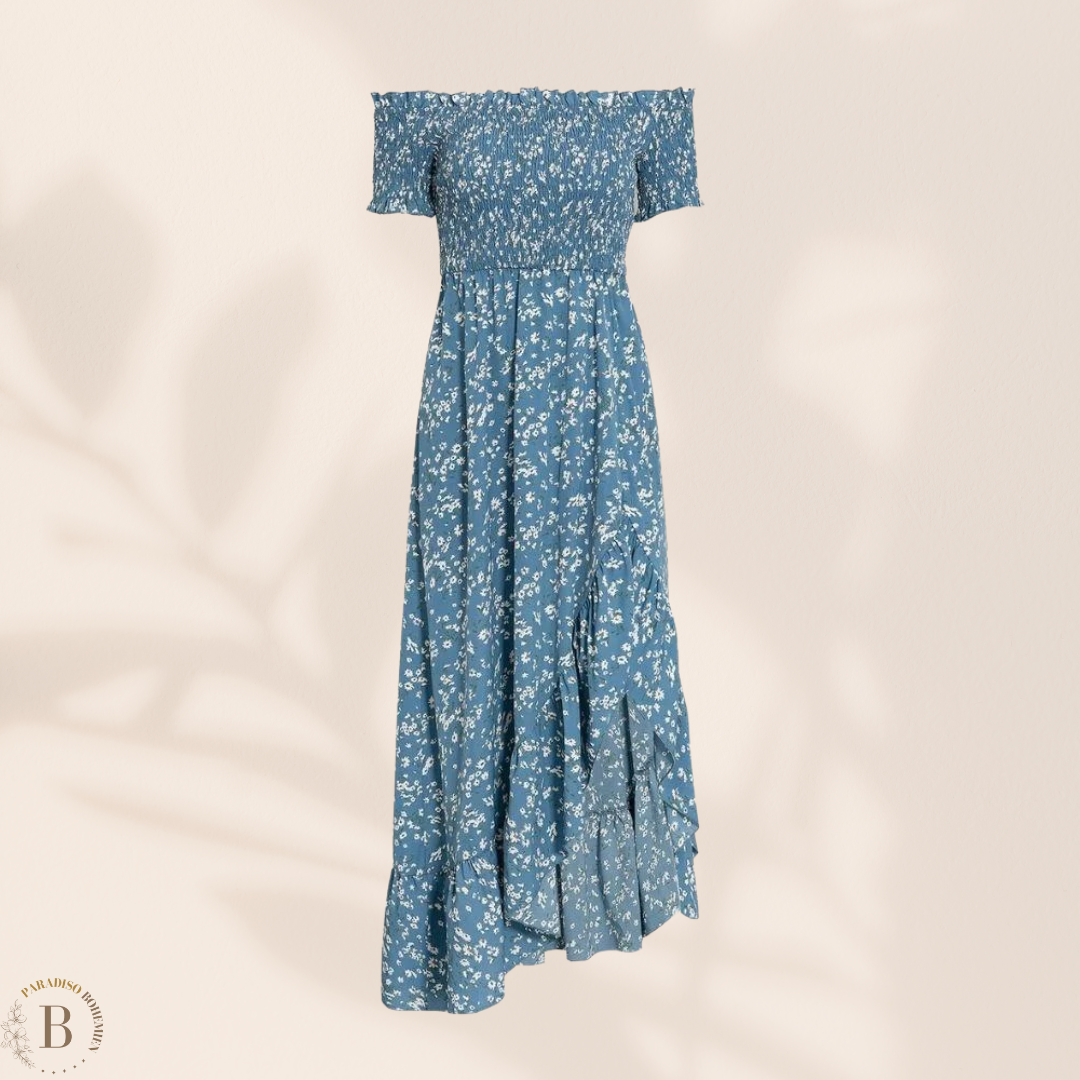 Abito a Fiori con Collo Bardot Estate | Paradiso Bohemien