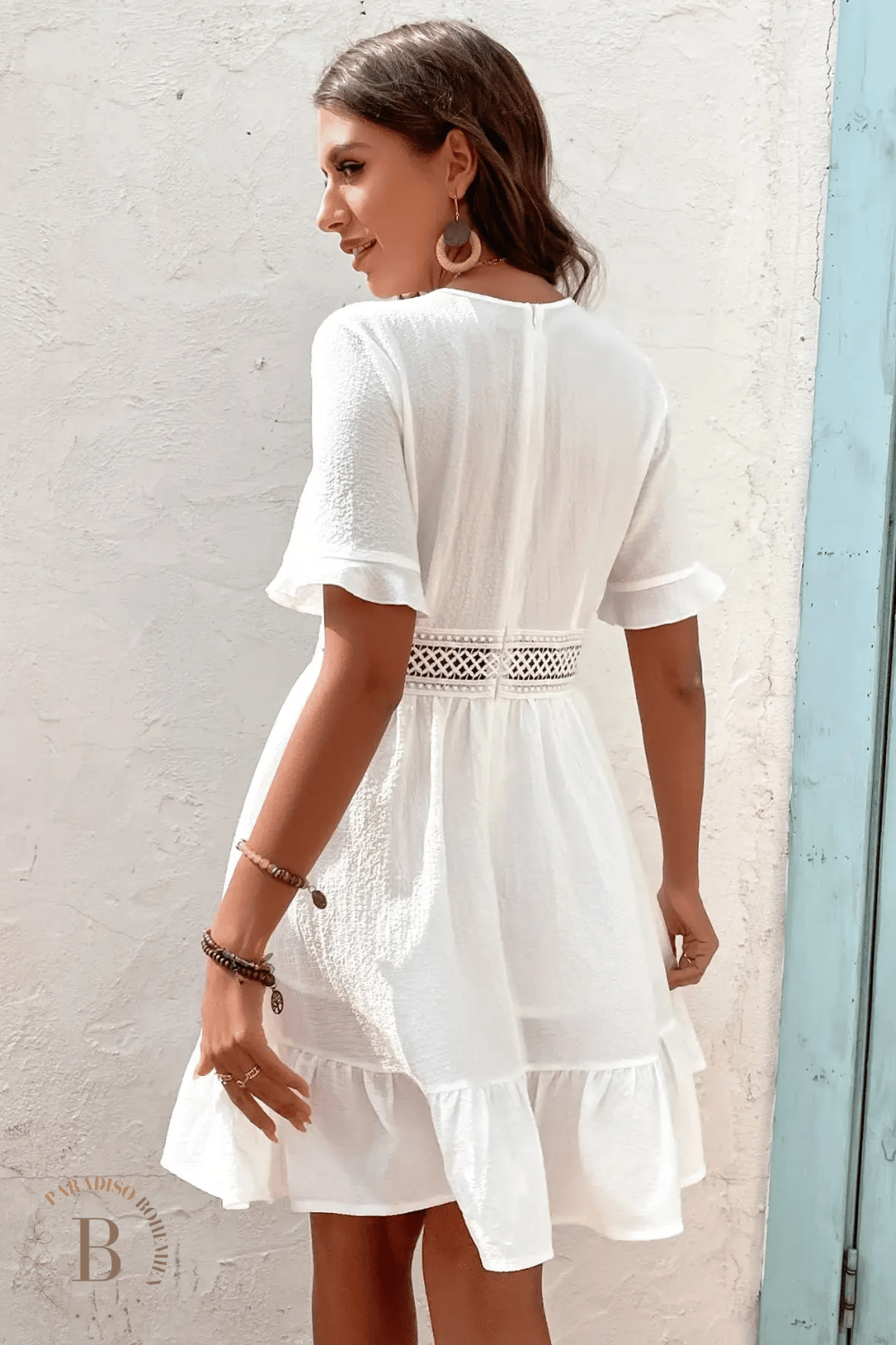 Abito Corto Bianco Elegante Bohemien Chic | Paradiso Bohemien