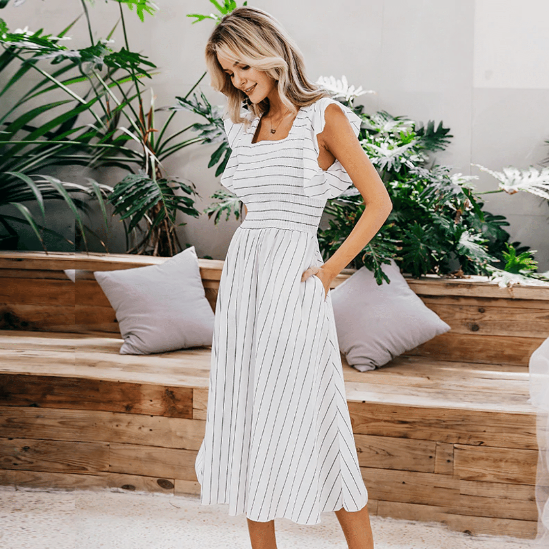 Abito Boho Bianco a Righe Neri | Paradiso Bohemien