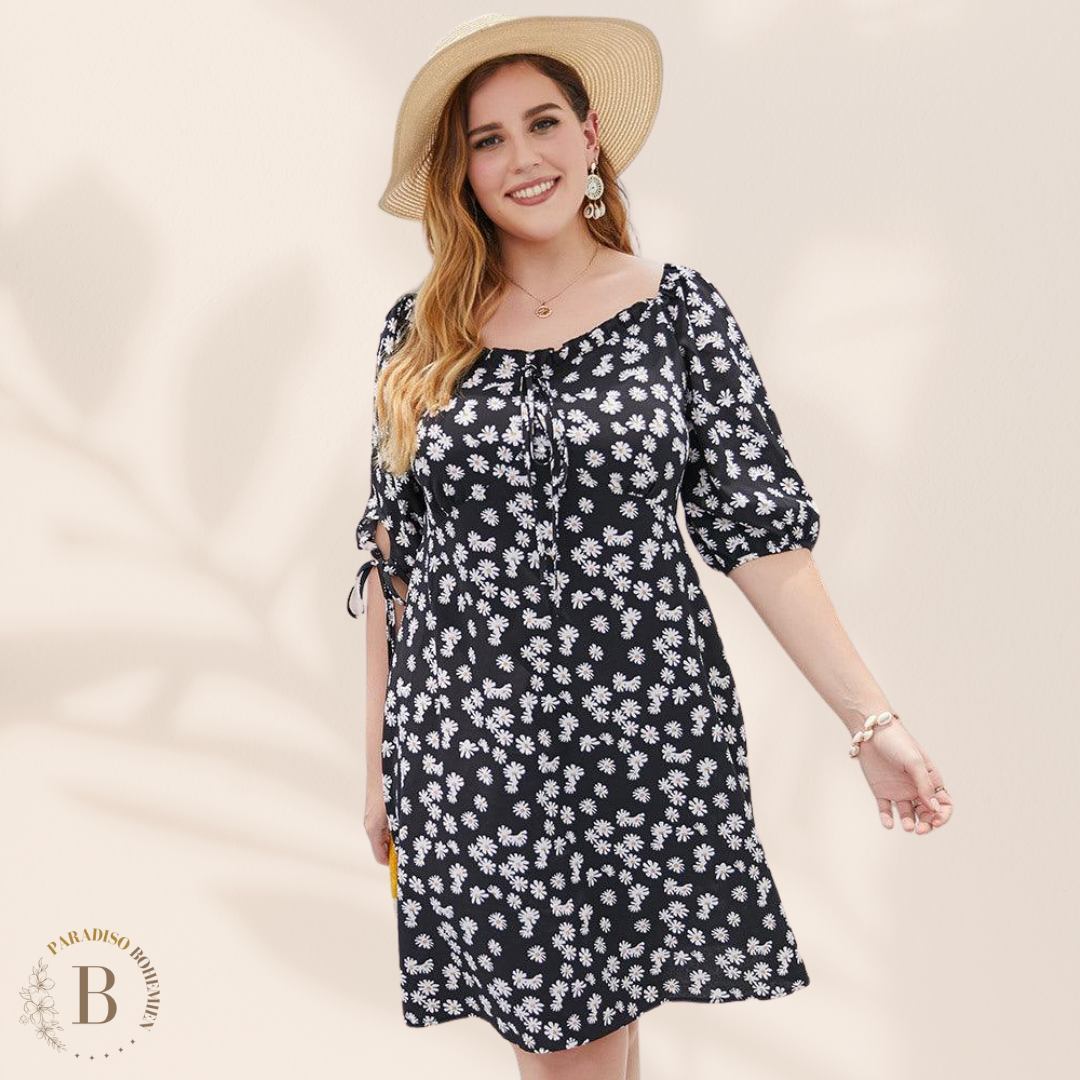 Abito Nero Floreale Taglie Forti | Paradiso Bohemien