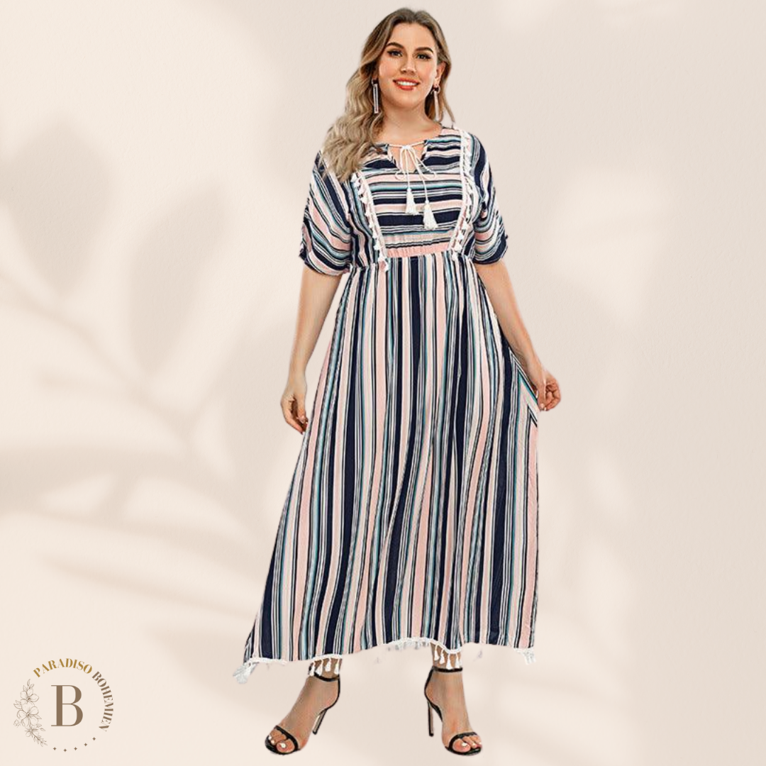 Abito a Righe Colorate Taglie Forti | Paradiso Bohemien