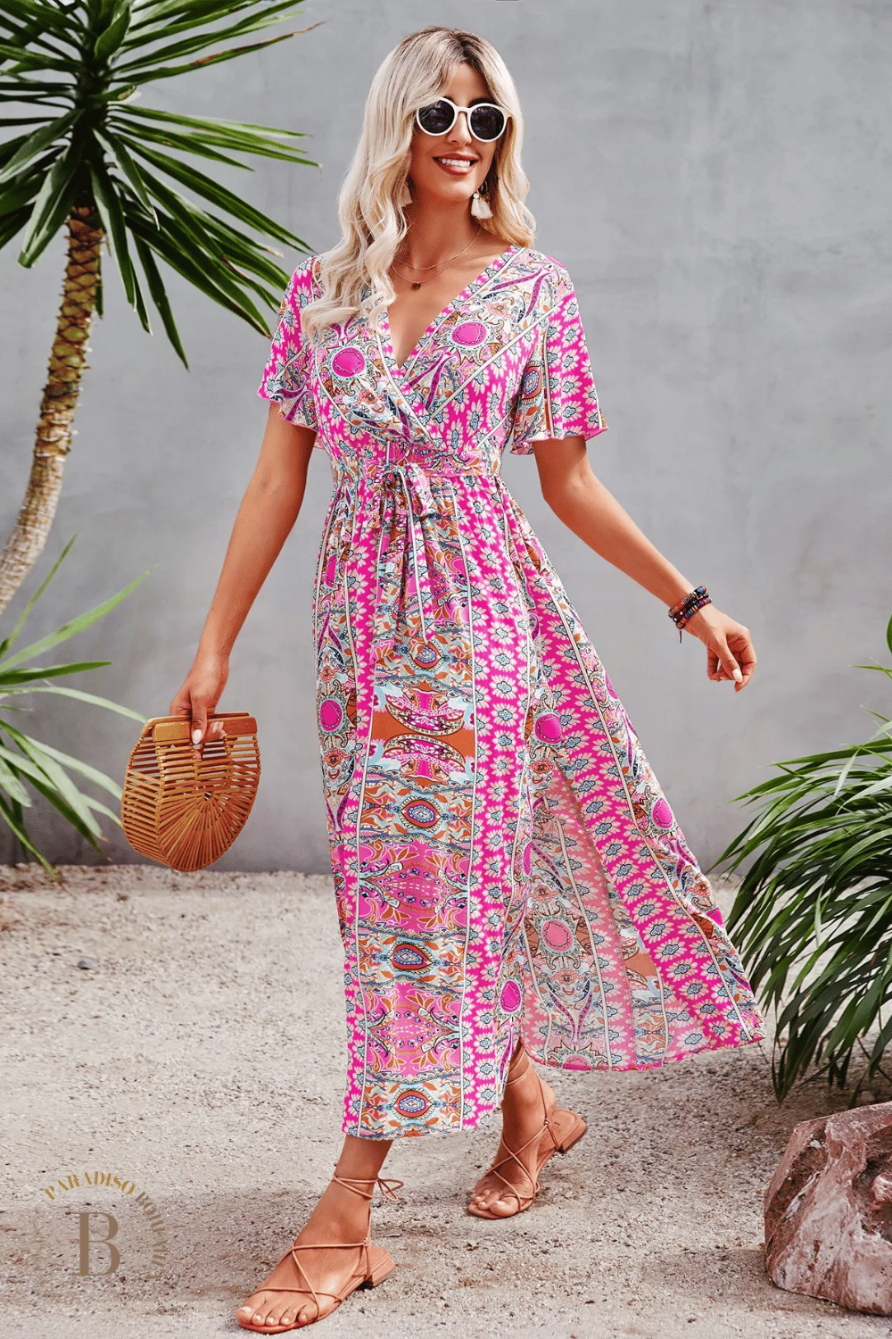 Abito Lungo Rosa con Spacco | Paradiso Bohemien