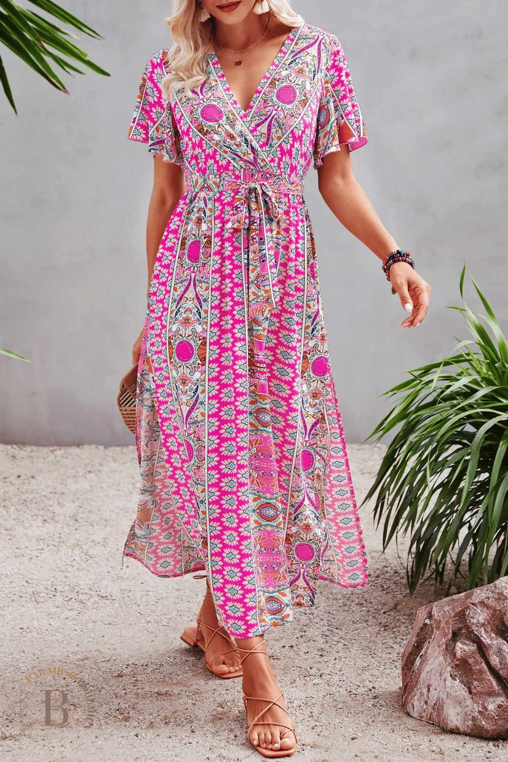 Abito Lungo Rosa con Spacco | Paradiso Bohemien