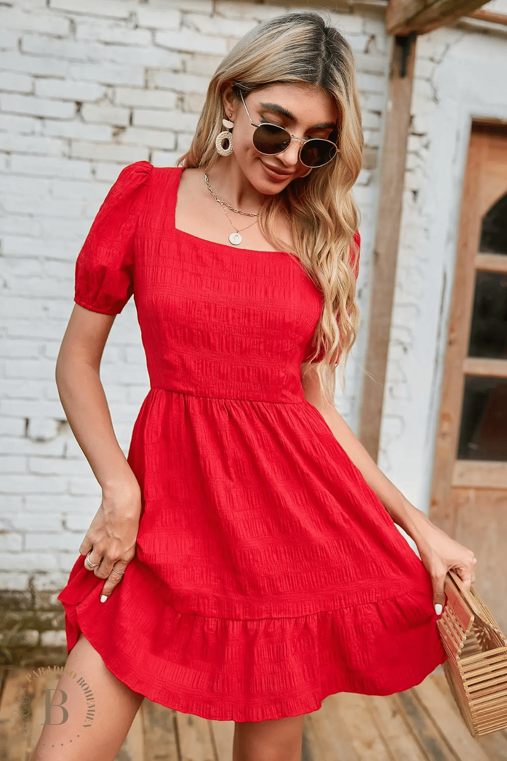 Abito Corto Rosso con Cavezza Paradiso Bohemien