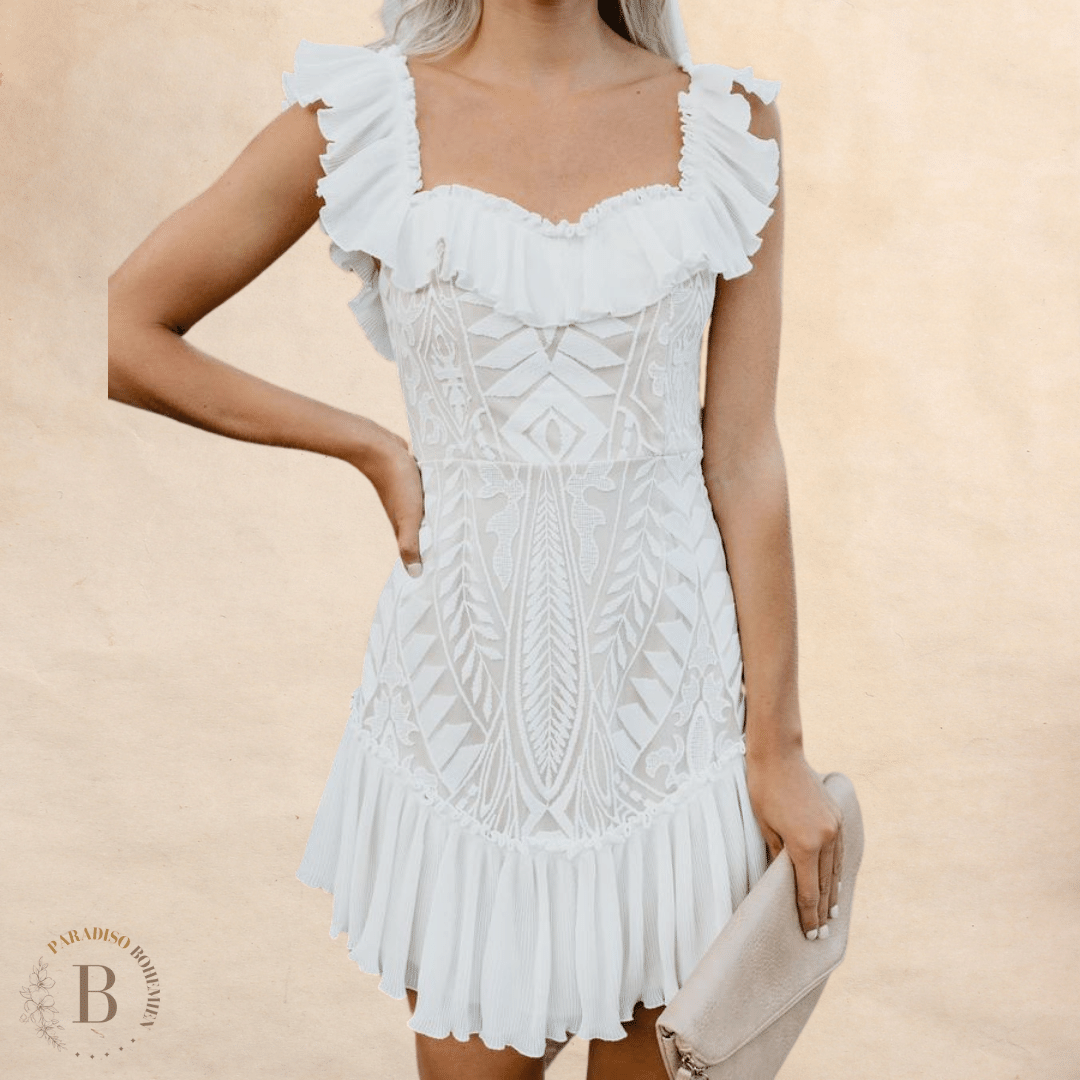 Abito Corto da Cocktail di colore Bianco in stile Boho | Paradiso Bohemien