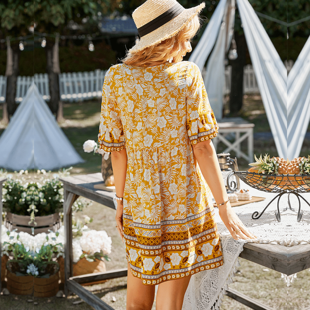 Abito Corto Giallo in stile Hippie Chic