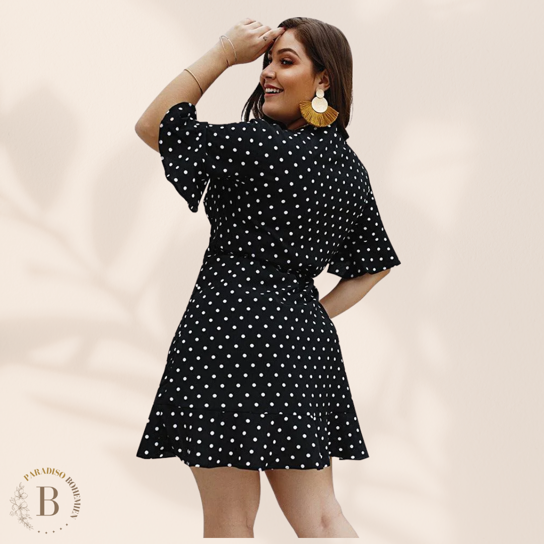 Vestito a Portafoglio a Pois Taglie Forti Nero | Paradiso Bohemien