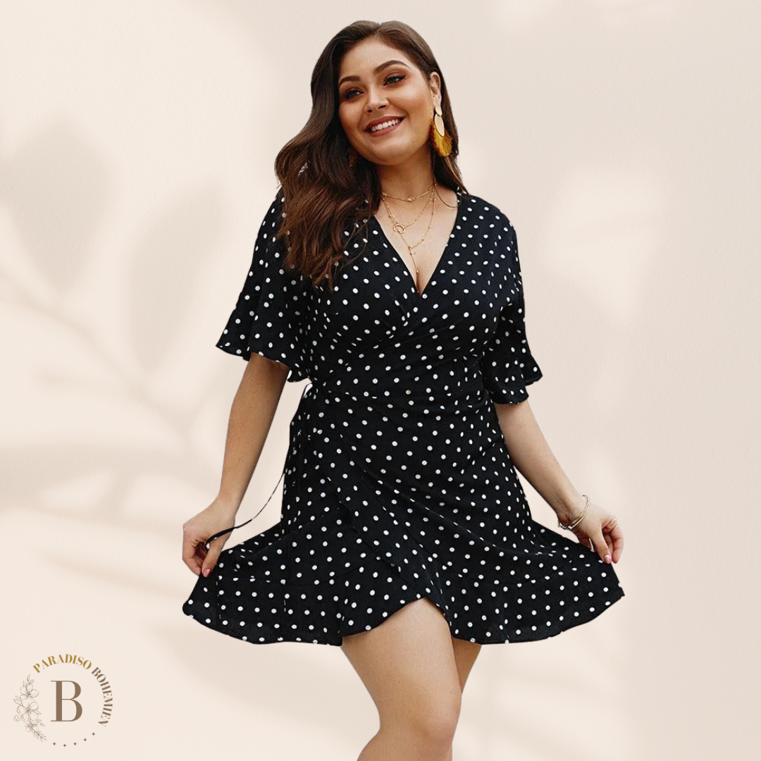 Vestito a Portafoglio a Pois Taglie Forti | Paradiso Bohemien
