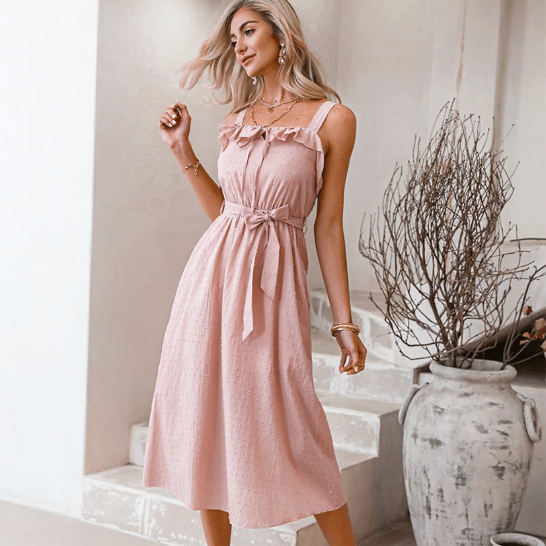 Abito Elegante Lungo Rosa Cipria