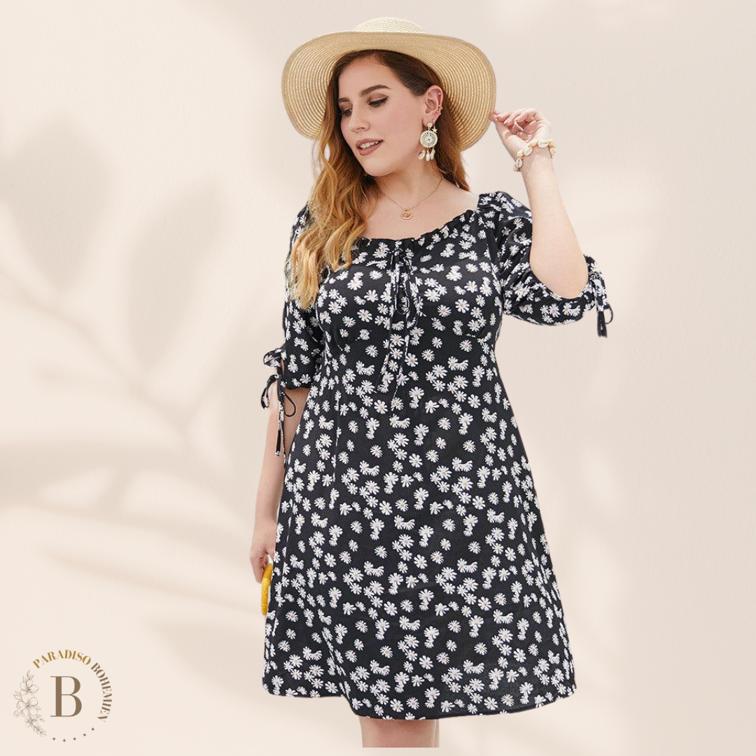 Abito Nero Floreale Taglie Forti | Paradiso Bohemien