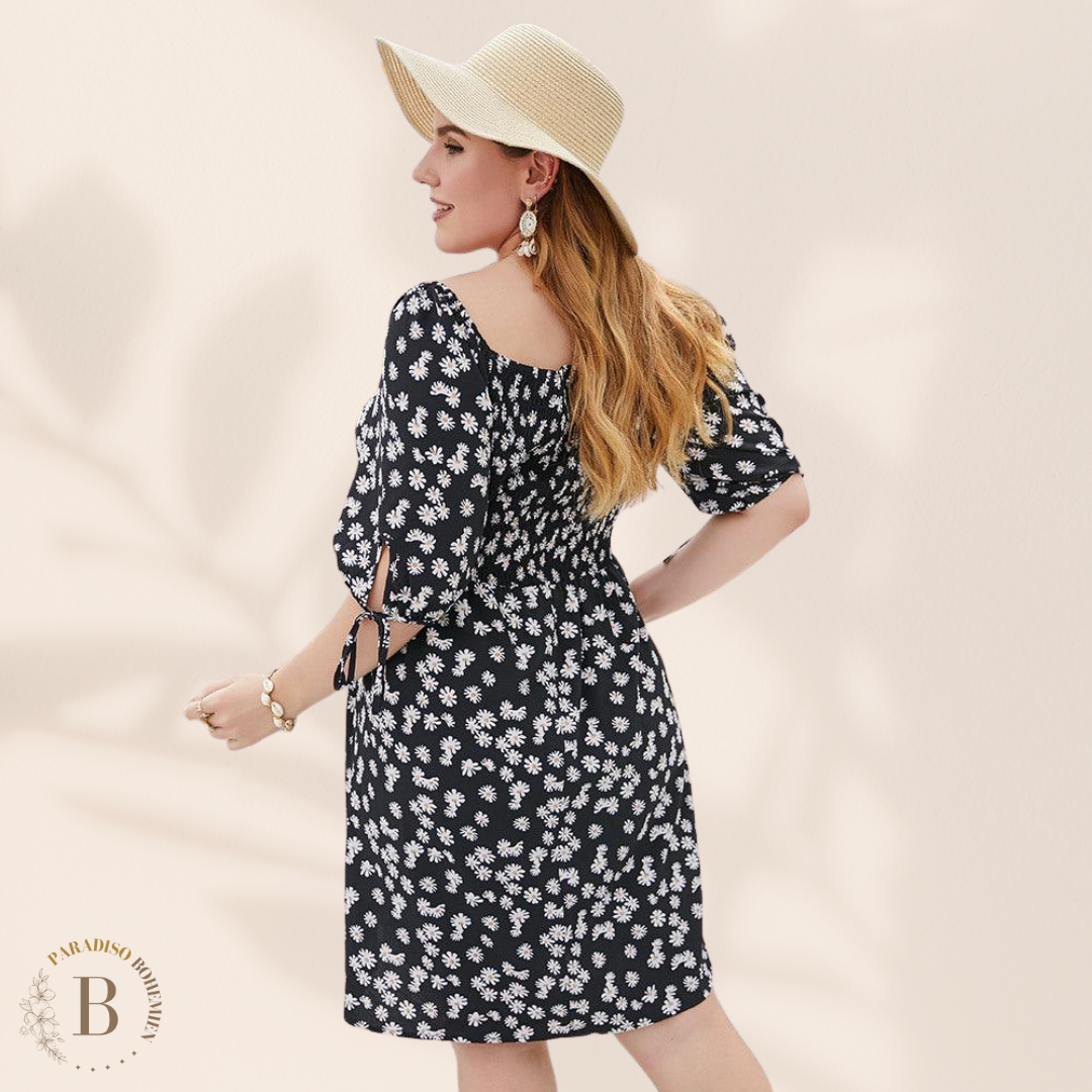 Abito Floreale Nero Taglie Forti | Paradiso Bohemien