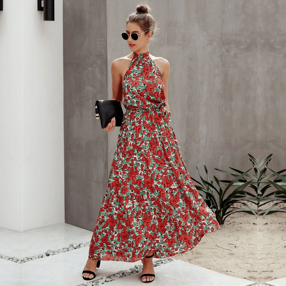 Vestito Floreale Rosso Paradiso Bohemien