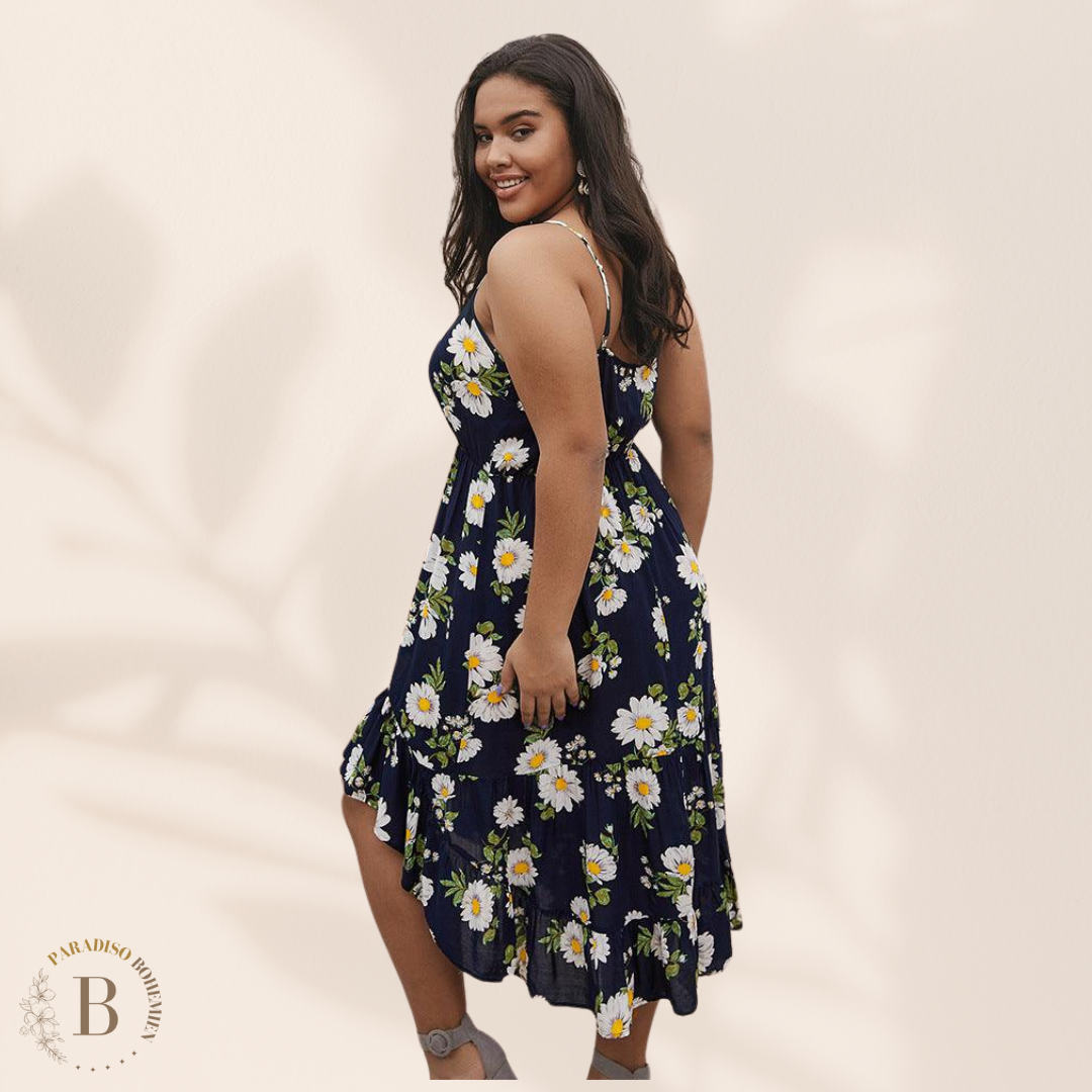 Abito asimmetrico con stampa a fiori Taglie Forti | Paradiso Bohemien