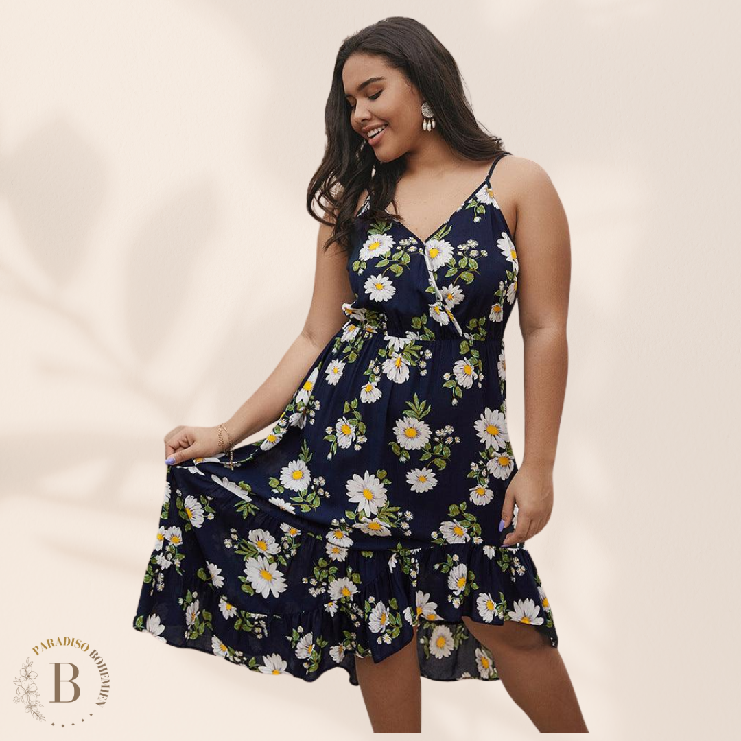 Abito Asimmetrico a Fiori Taglie Forti | Paradiso Bohemien