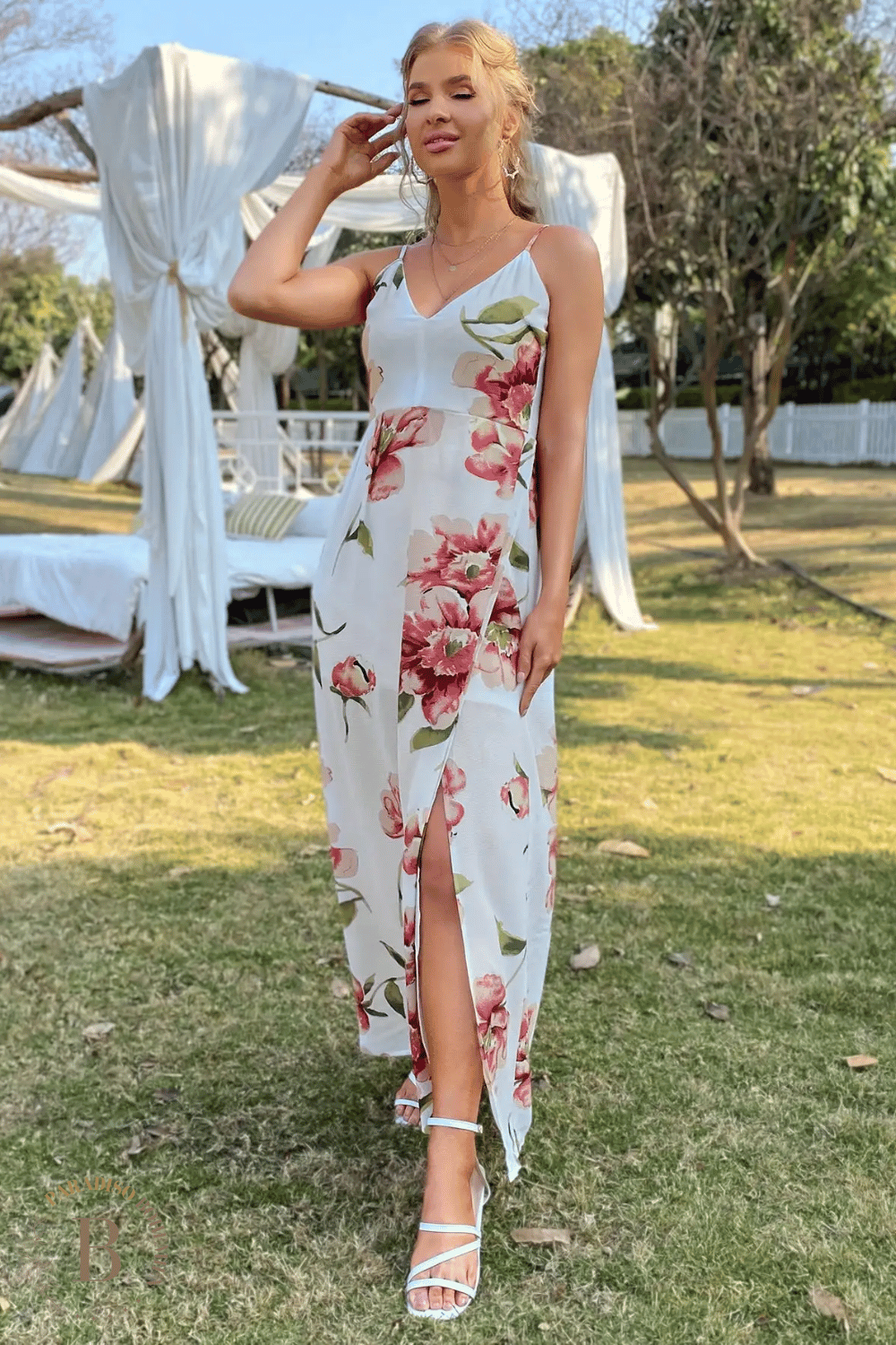 Abito Lungo Bianco a Fiori | Paradiso Bohemien