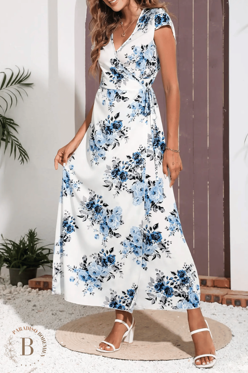 Abito Lungo Bianco a Portafoglio | Paradiso Bohemien