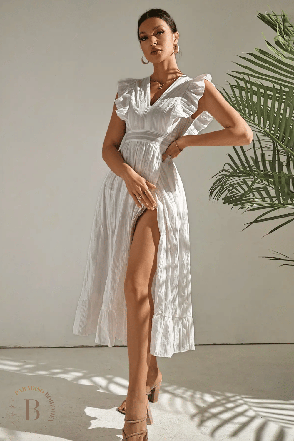 Abito Lungo Bianco Bohemien con Scollo a V | Paradiso Bohemien