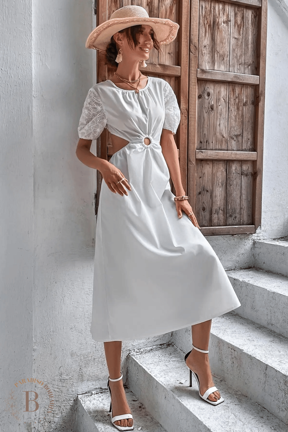 Abito Lungo Bianco con Maniche Corte | Paradiso Bohemien