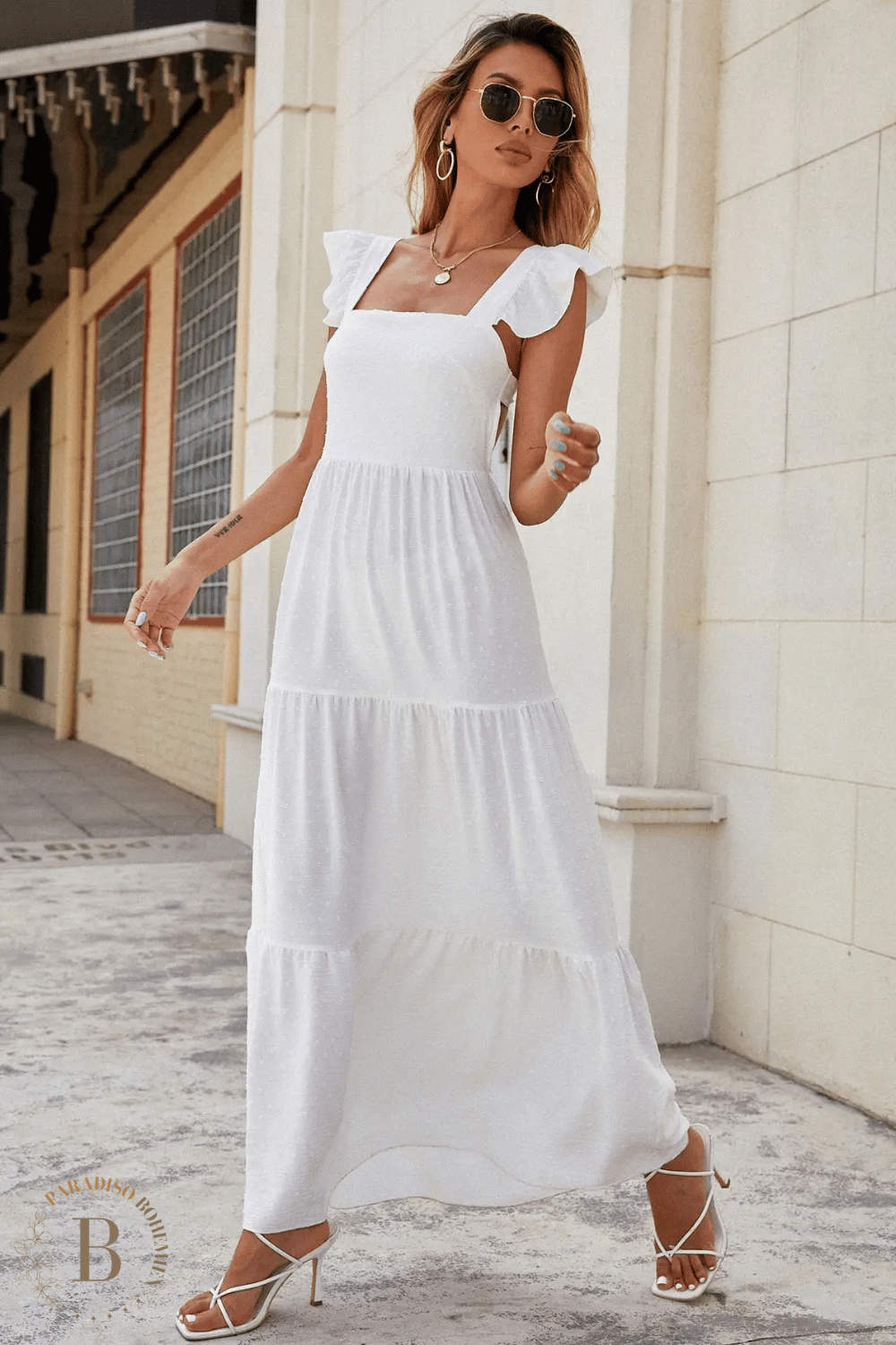 Abito Lungo Bianco Bohémien con Schiena Nuda | Paradiso Bohemien