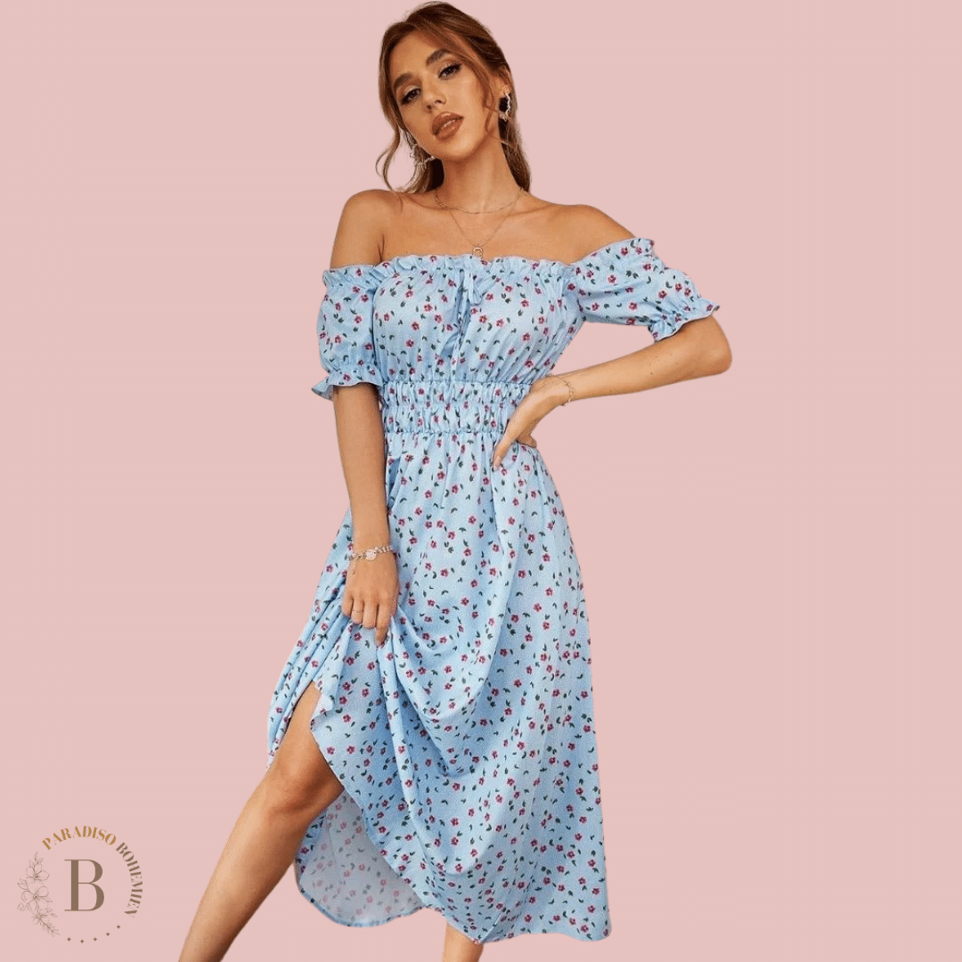 Abito Lungo Country Chic Fiorato con Volant | Paradiso Bohemien