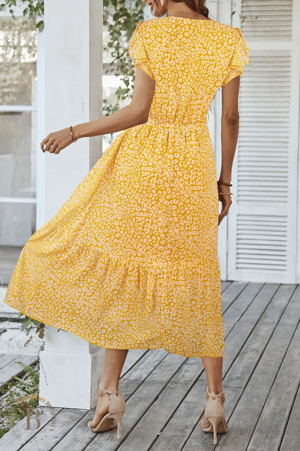 Vestito Giallo con stampa Floreale | Paradiso Bohemien