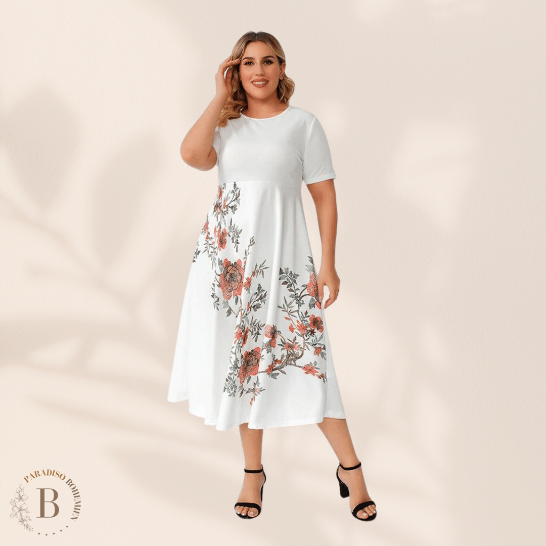 Abito bianc Taglie Forti Fiori | Paradiso Bohemien