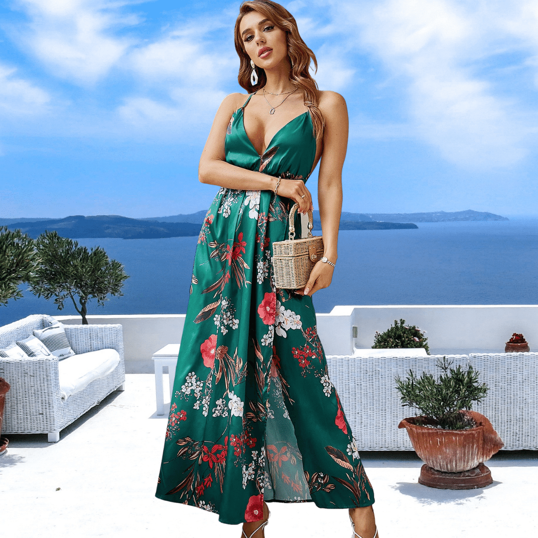 Abito Lungo Verde a Fiori Boho Chic