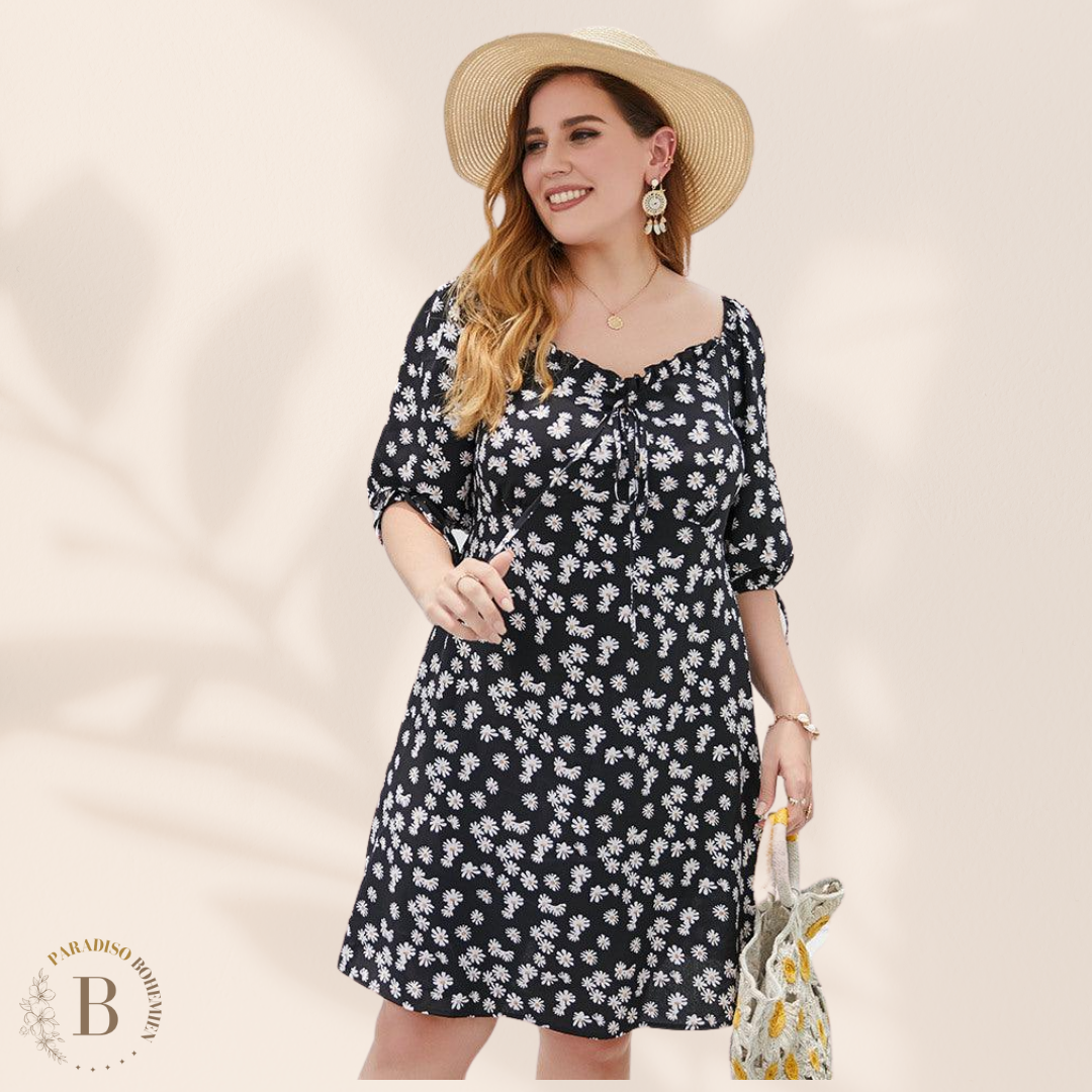 Abito Nero Floreale Taglie Forti | Paradiso Bohemien