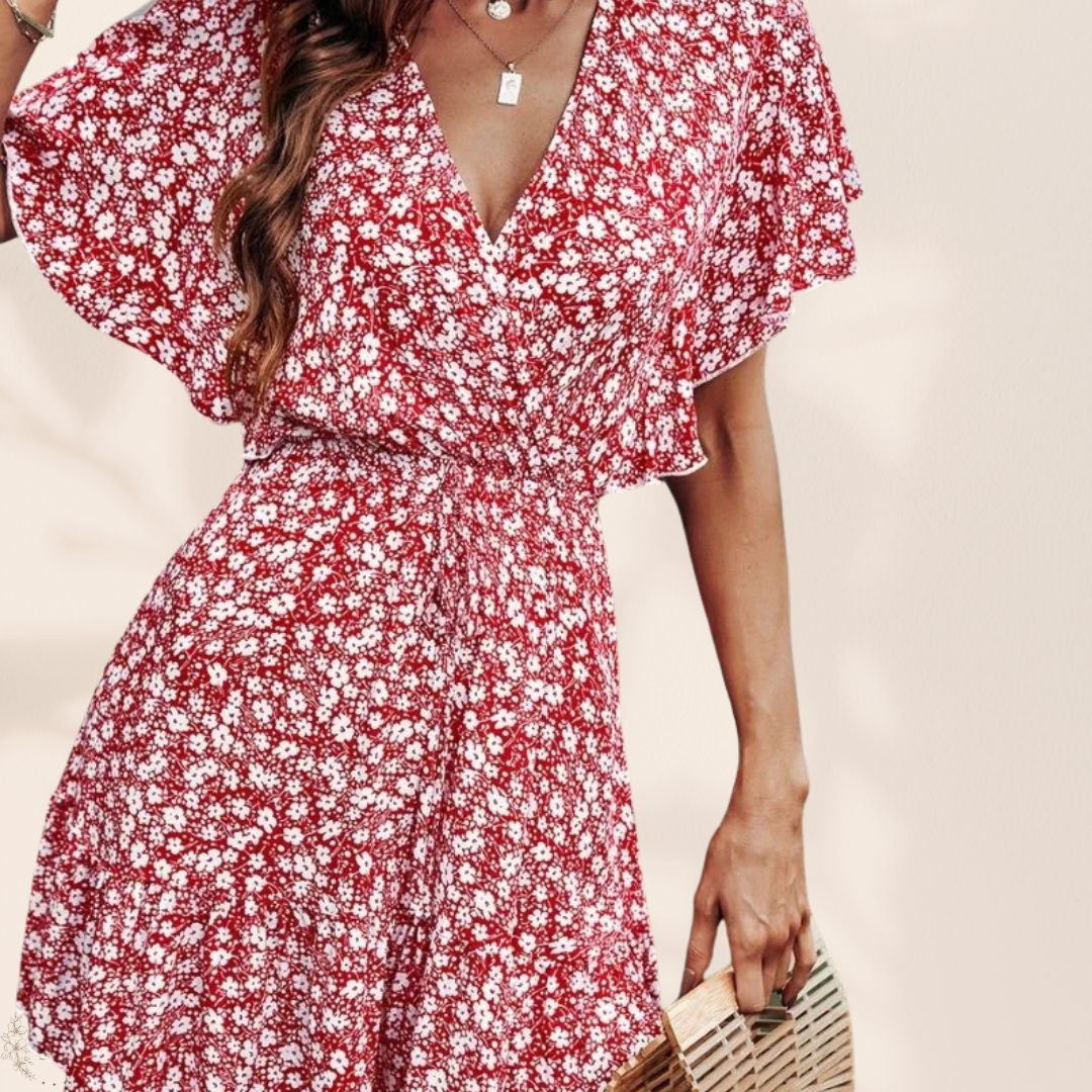 Abito Rosso Bohemien con Fiori Primavera | Paradiso Bohemien